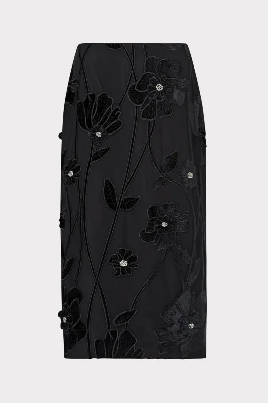 Rory Velvet Fleur Midi Skirt sold by Milly