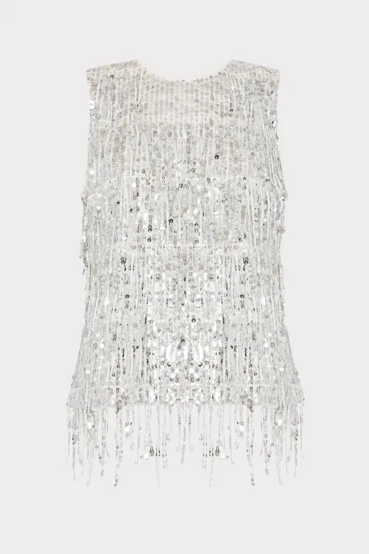 Royce Fringe Sequin Top sold by Milly