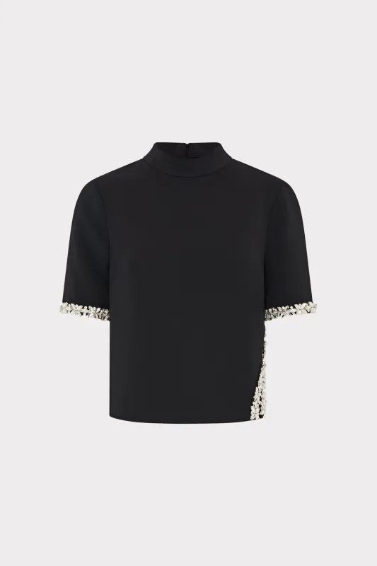 Rayna Crystal Trim Mockneck Top sold by Milly