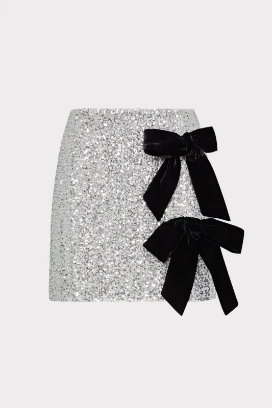 Rhea Sequin Bow Tie Mini Skirt sold by Milly