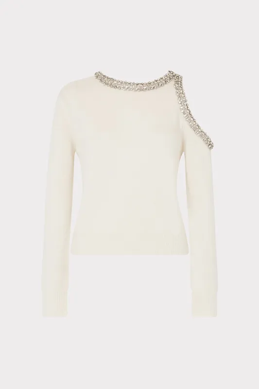 Roma Crystal Embellished Crew Neck Top sold by Milly