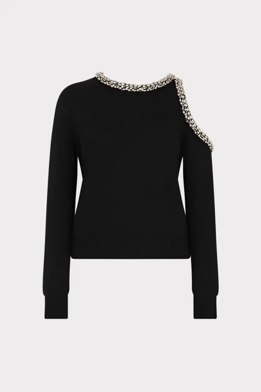 Roma Crystal Embellished Crew Neck Top sold by Milly