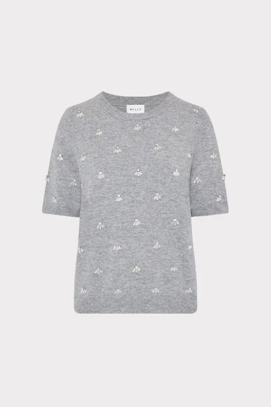 Rosalyn Rhinestone Short Sleeve Sweater sold by Milly