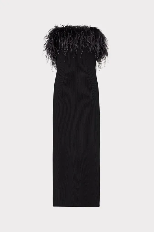 Robena Feather Embellished Midi Dress sold by Milly