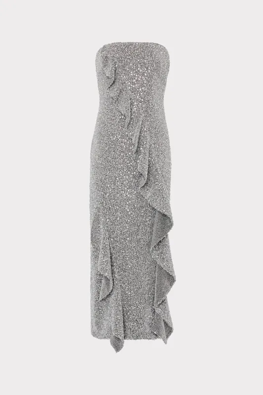 Katy Sequin Strapless Ruffle Dress made by Milly