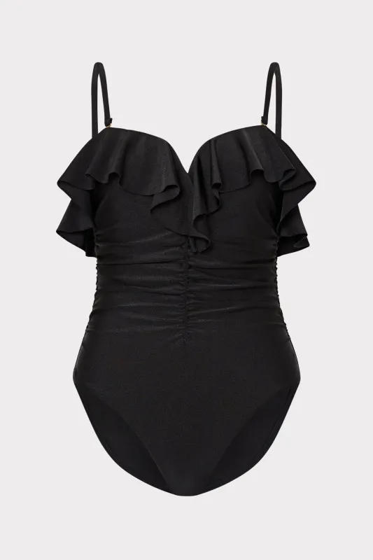 Glossy Strapless Ruffle One Piece made by Milly