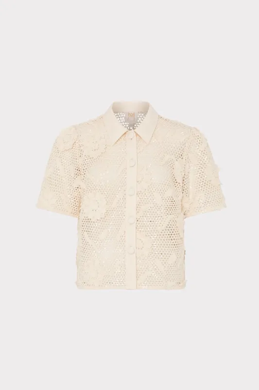 Sequin Crochet Short Sleeve Top sold by Milly