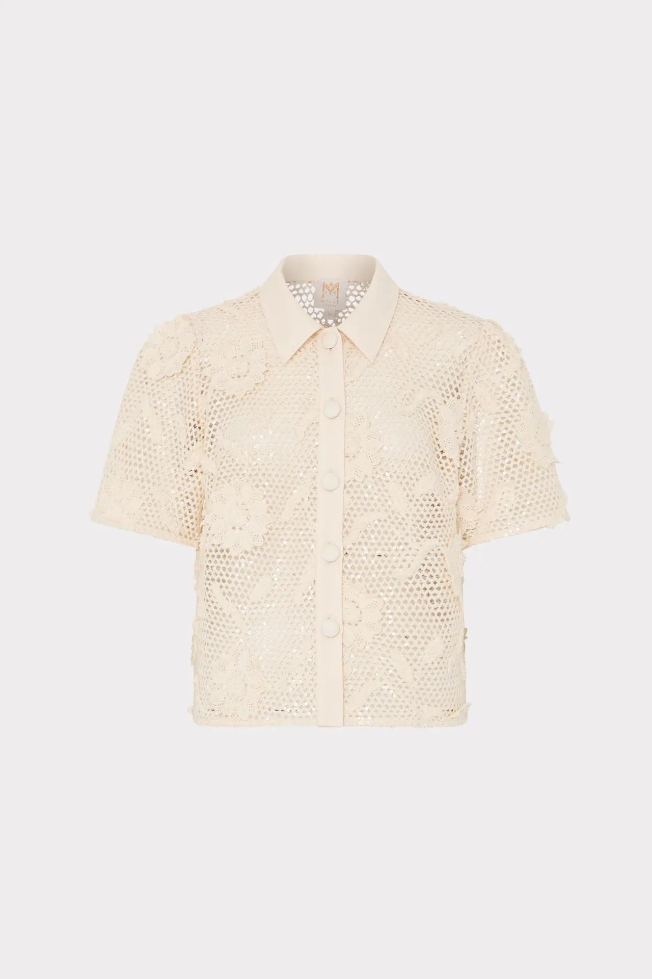 Sequin Crochet Short Sleeve Top sold by Milly