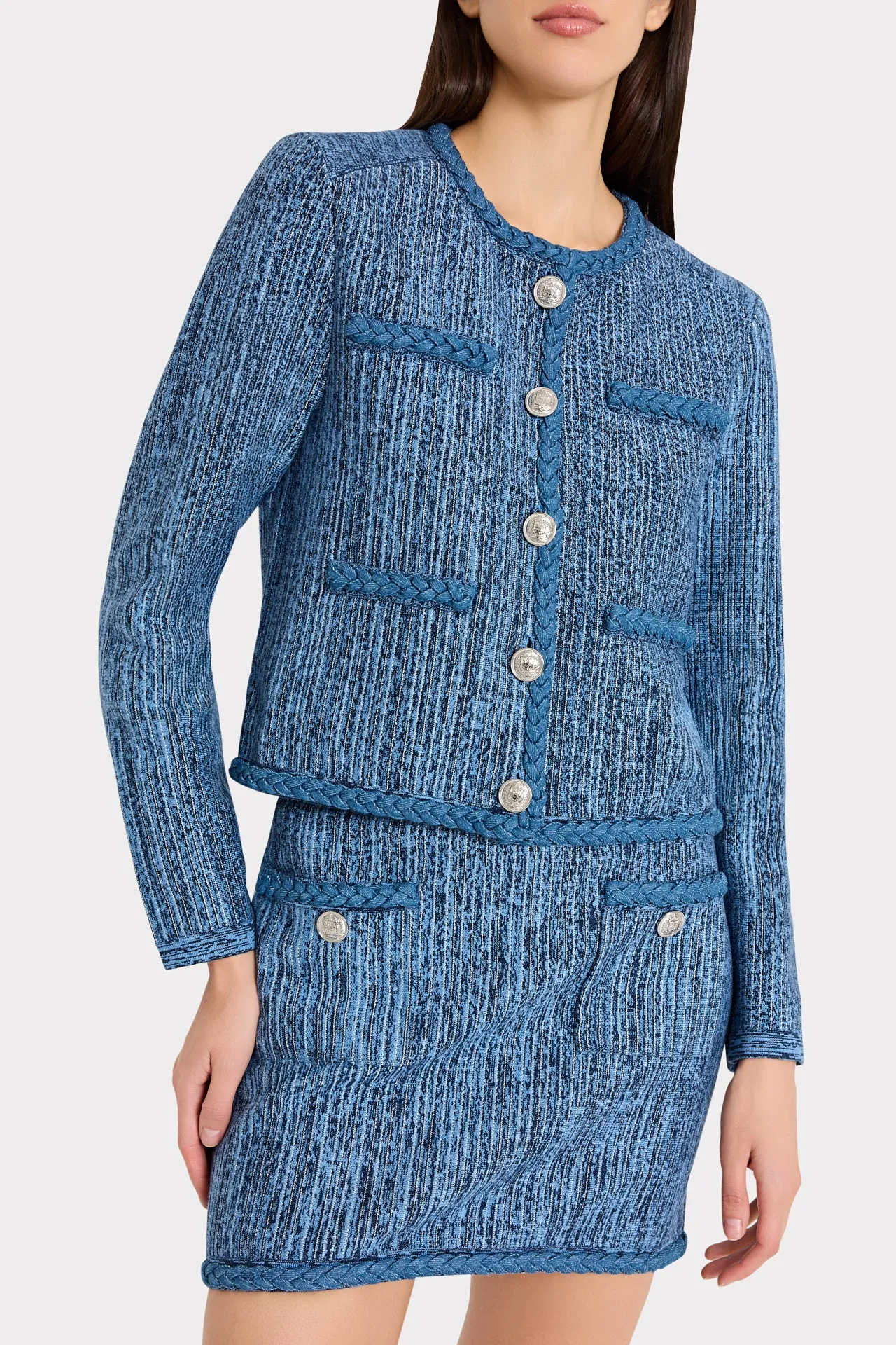 Shayne Pinstripe Knit Cardigan Jacket sold by Milly product image thumbnail 3