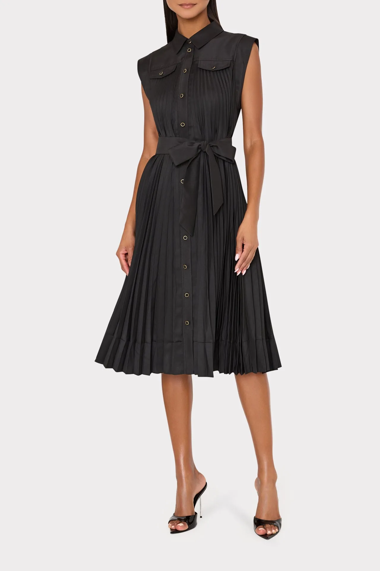 Johanna Pleated Twill Midi Dress sold by Milly product image thumbnail 2