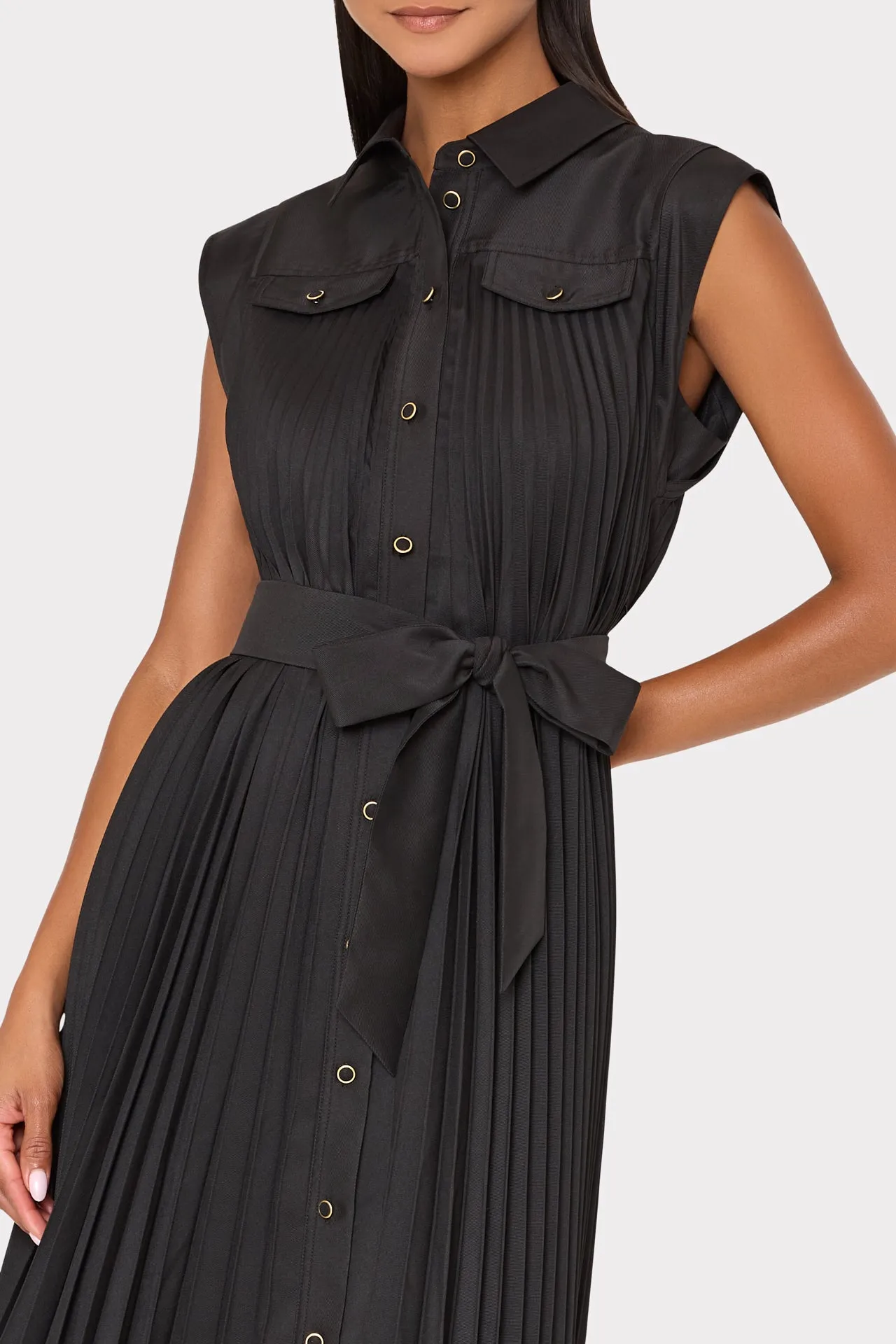Johanna Pleated Twill Midi Dress sold by Milly product image thumbnail 3