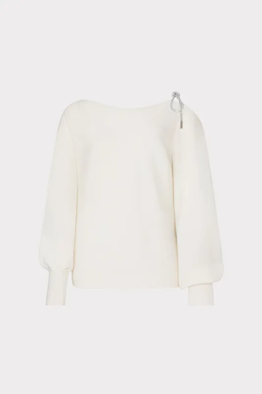 Ida Crystal Bow Cold Shoulder Sweater ('24) sold by Milly