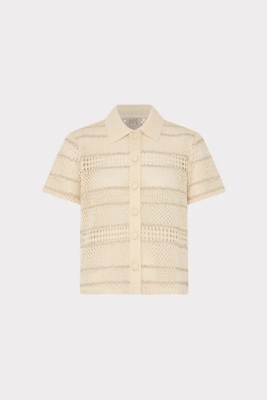 Crochet Knit Short Sleeve Button Up made by Milly