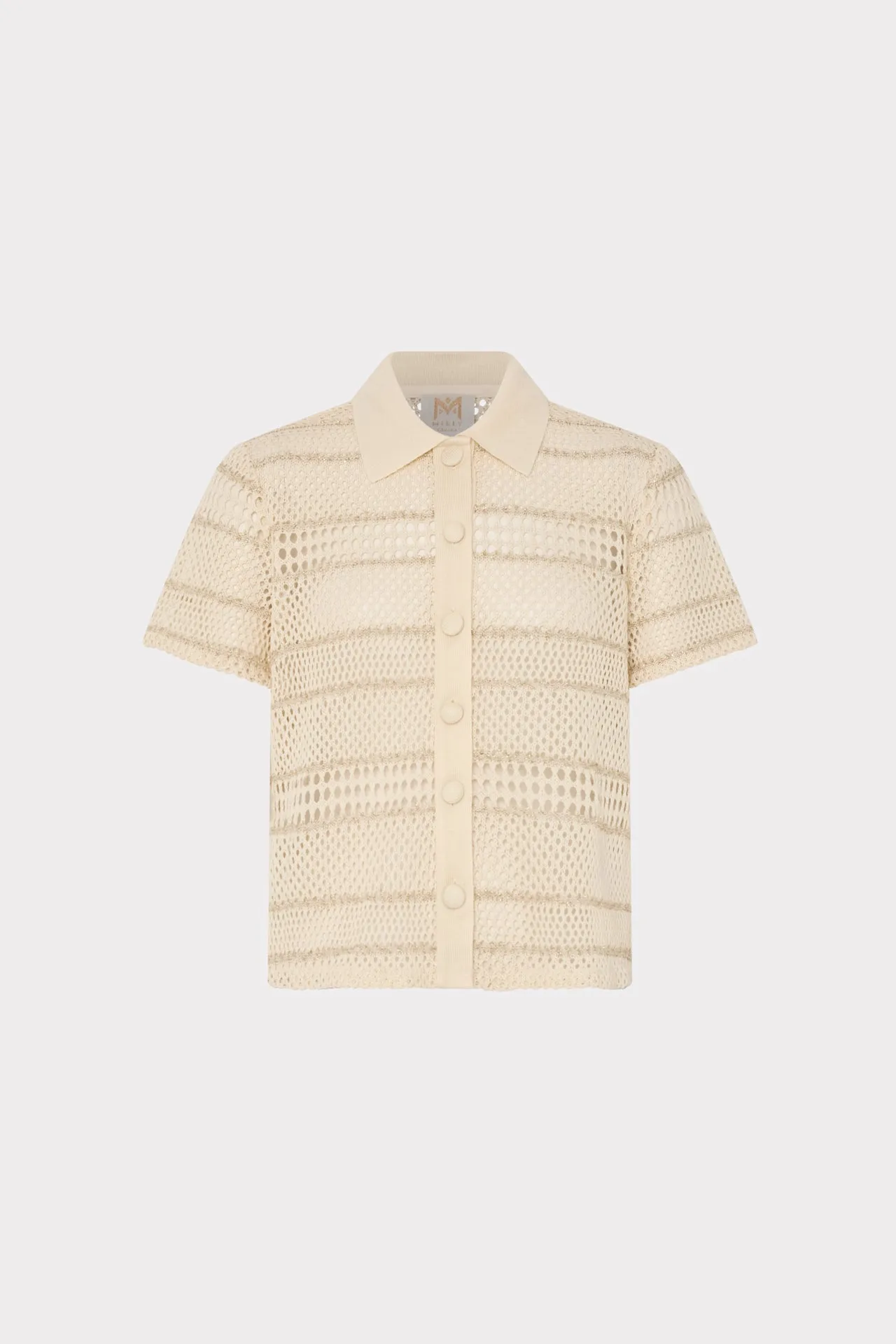 Crochet Knit Short Sleeve Button Up sold by Milly