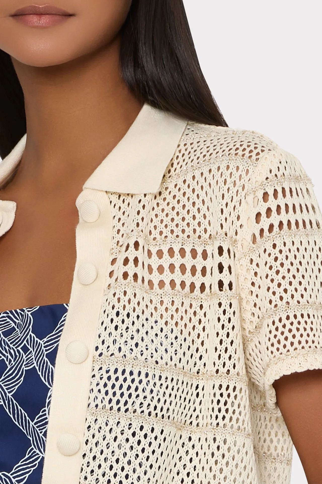 Crochet Knit Short Sleeve Button Up sold by Milly product image thumbnail 4