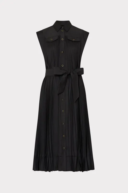 Johanna Pleated Twill Midi Dress sold by Milly