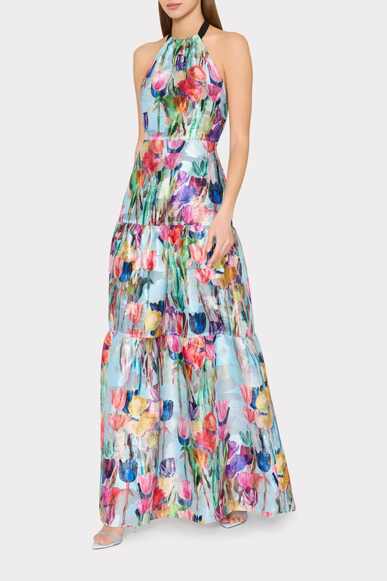 Gizelle Metallic Tulip Halter Maxi Dress sold by Milly product image thumbnail 2