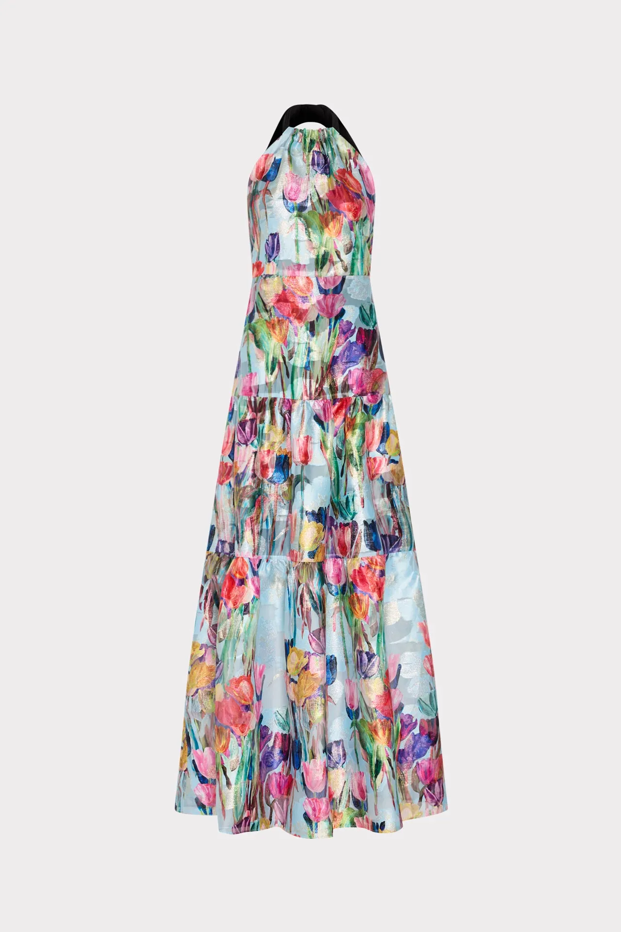Gizelle Metallic Tulip Halter Maxi Dress sold by Milly