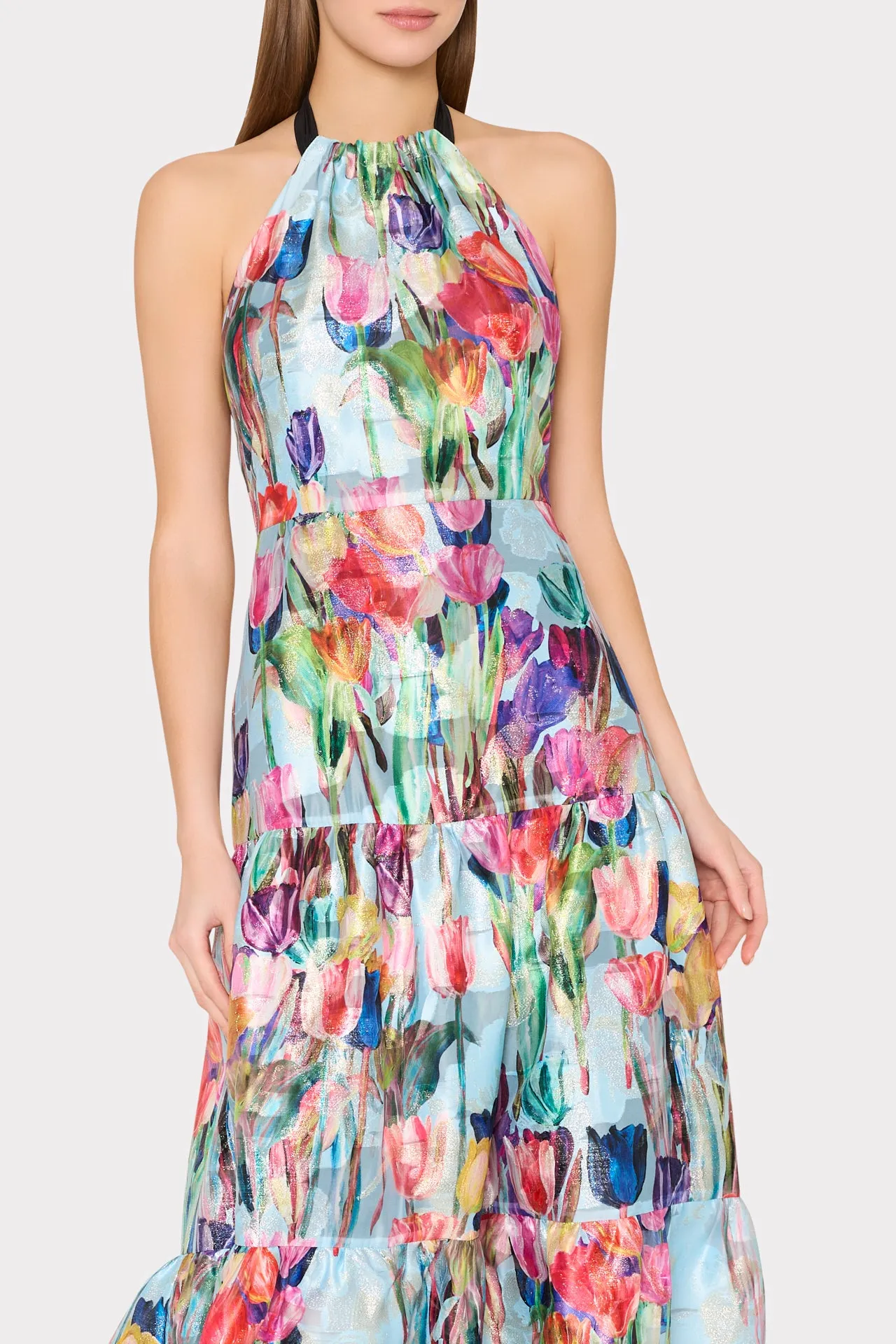 Gizelle Metallic Tulip Halter Maxi Dress sold by Milly product image thumbnail 4