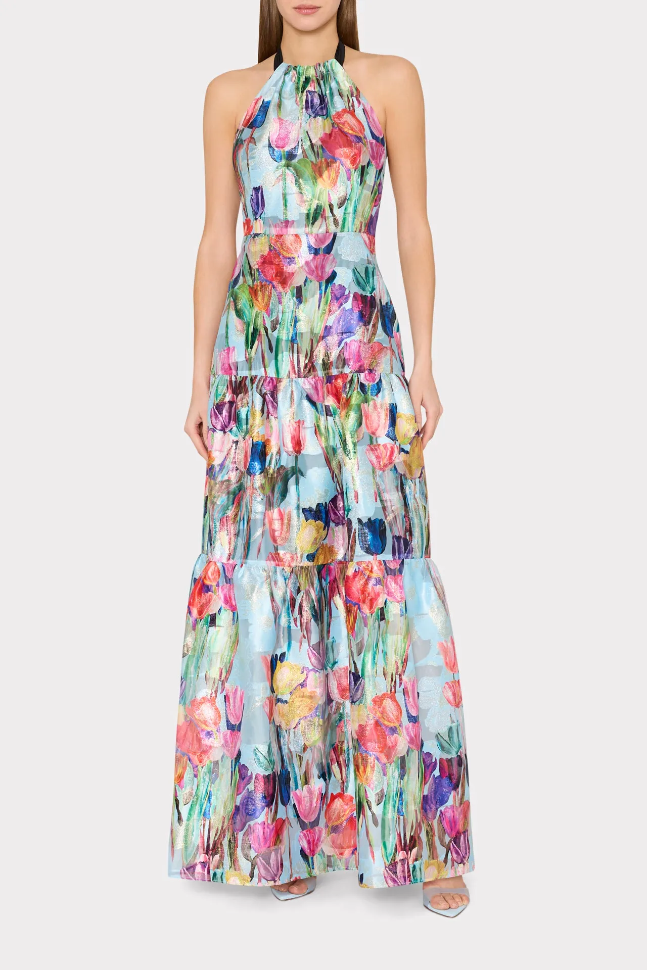 Gizelle Metallic Tulip Halter Maxi Dress sold by Milly product image thumbnail 3