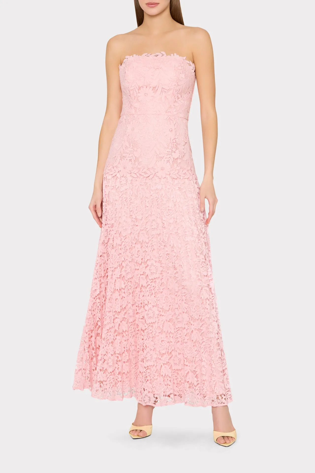 Norelle Strapless Mixed Laces Pleated Maxi Dress sold by Milly product image thumbnail 2