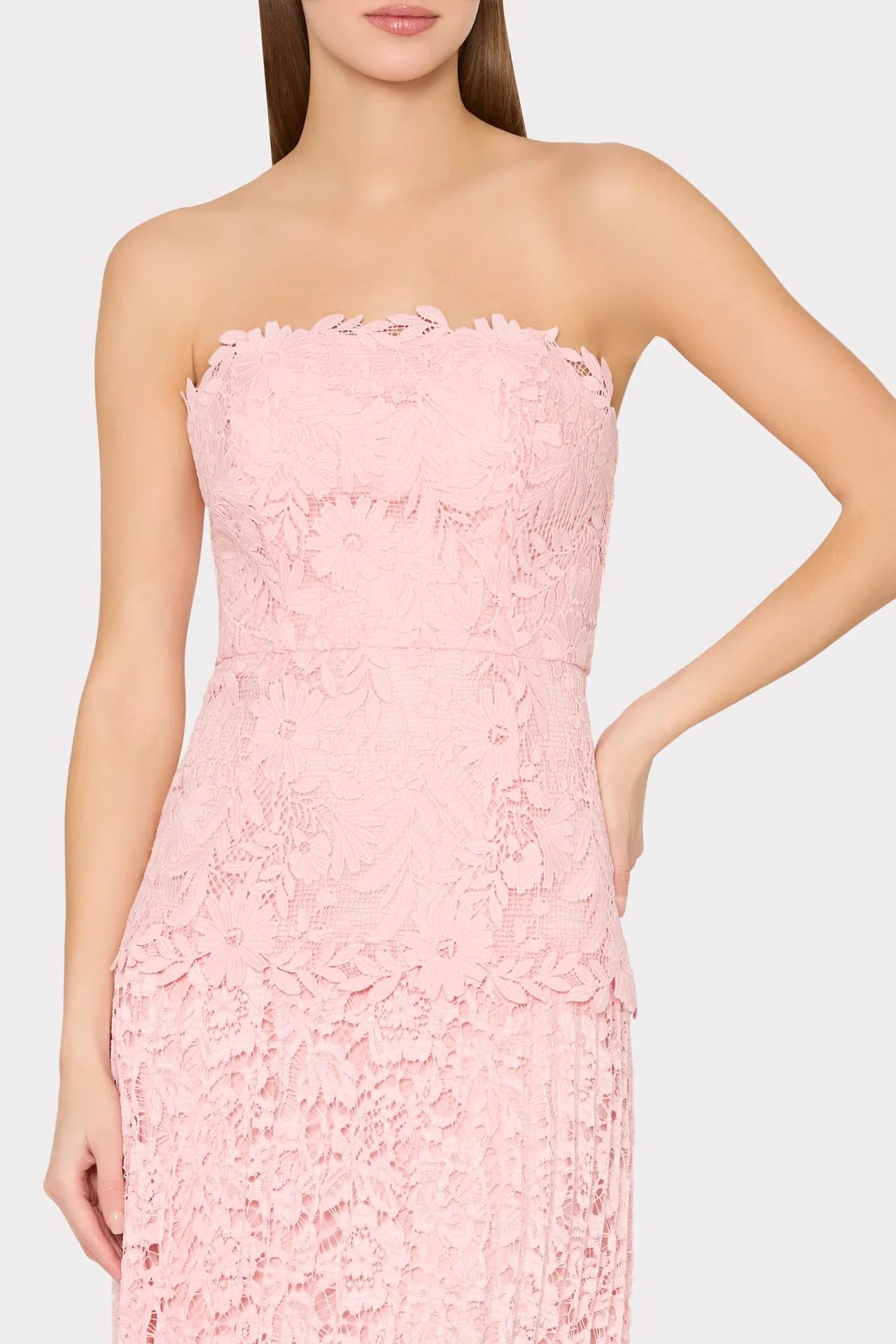 Norelle Strapless Mixed Laces Pleated Maxi Dress sold by Milly product image thumbnail 3
