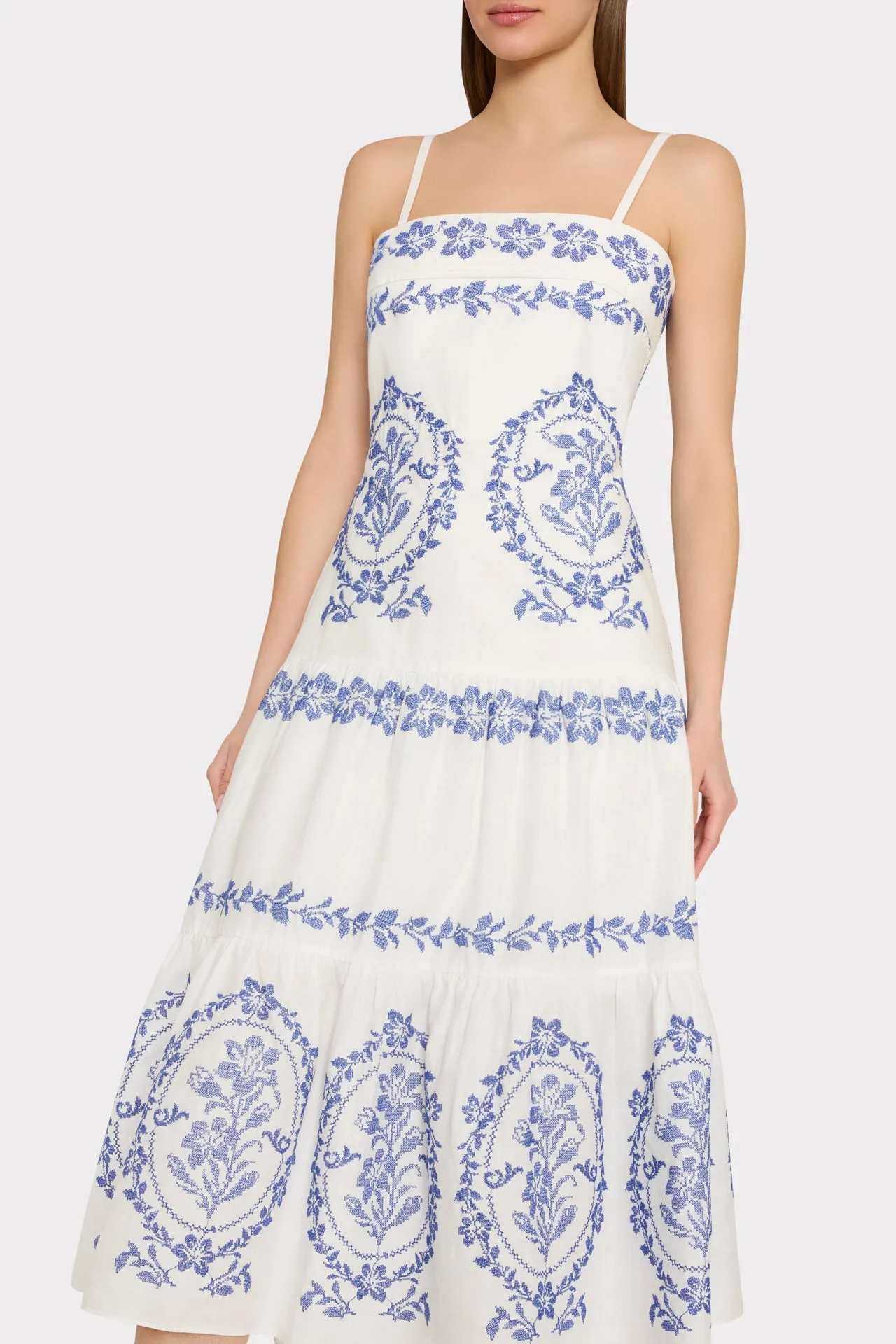 Lela Embroidered Midi Dress sold by Milly product image thumbnail 3