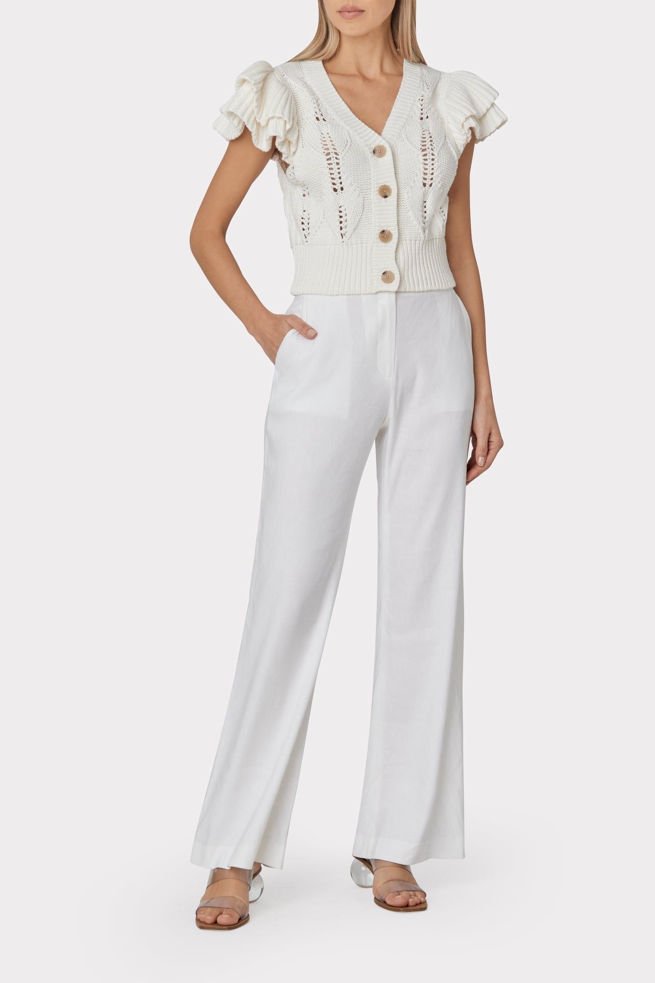 Ruffle Pointelle Cardigan sold by Milly product image thumbnail 2