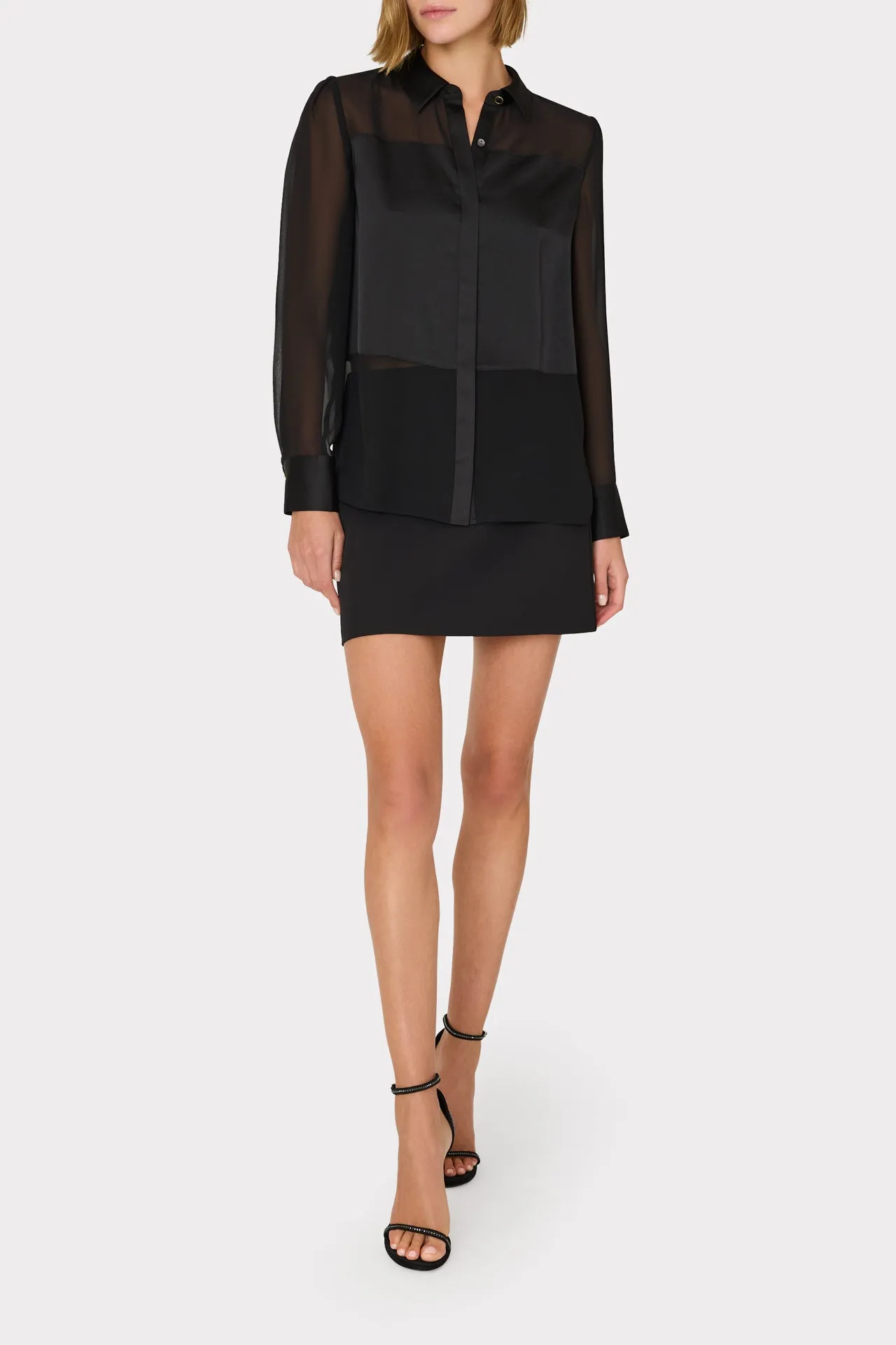 Andy Satin Combo Button Up Blouse sold by Milly product image thumbnail 2