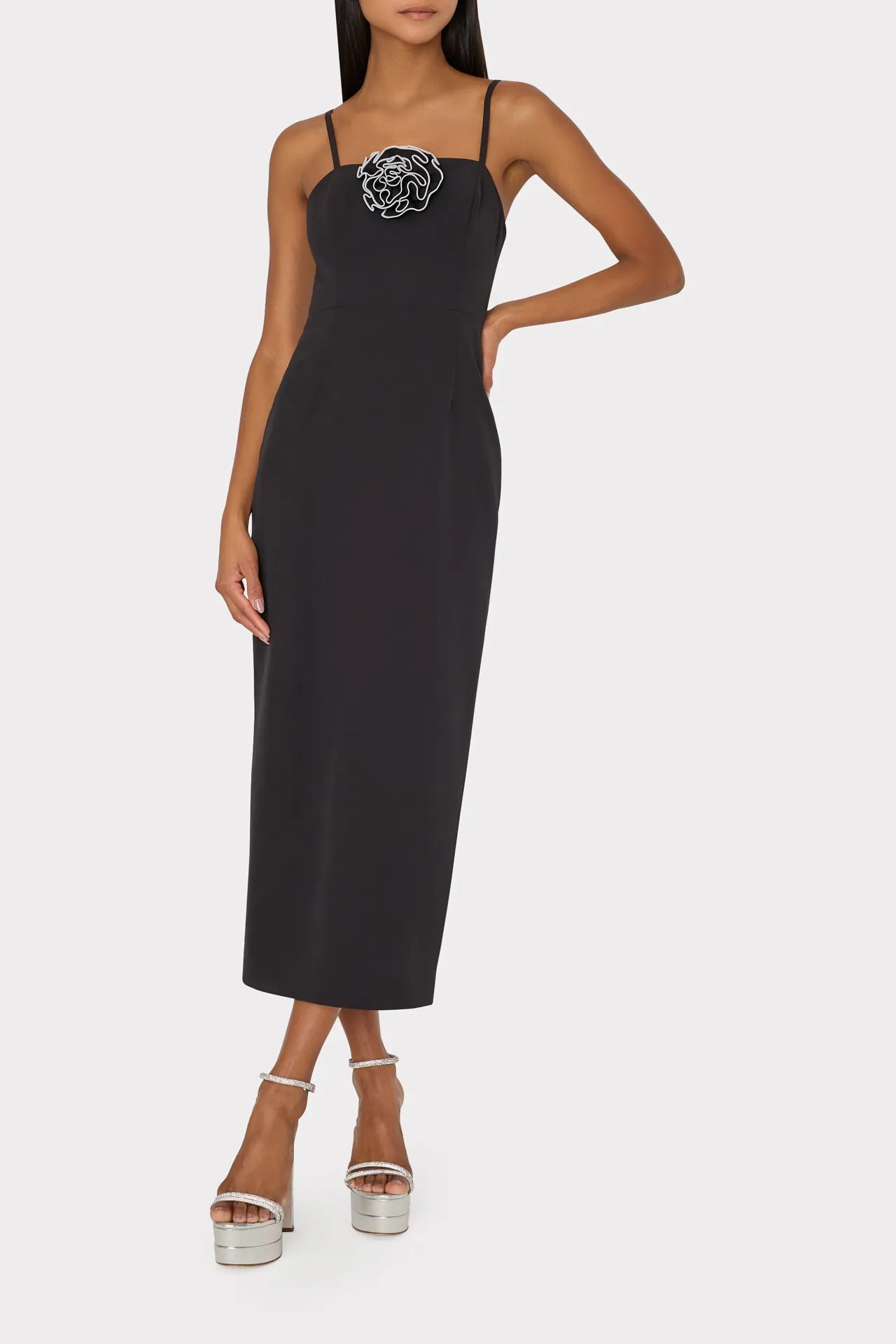 Allison 3D Rosette Cady Midi Dress sold by Milly product image thumbnail 2