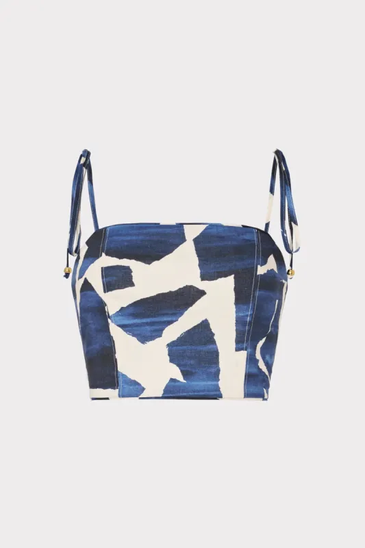 Ocean Puzzle Viscose Linen Tie Top sold by Milly
