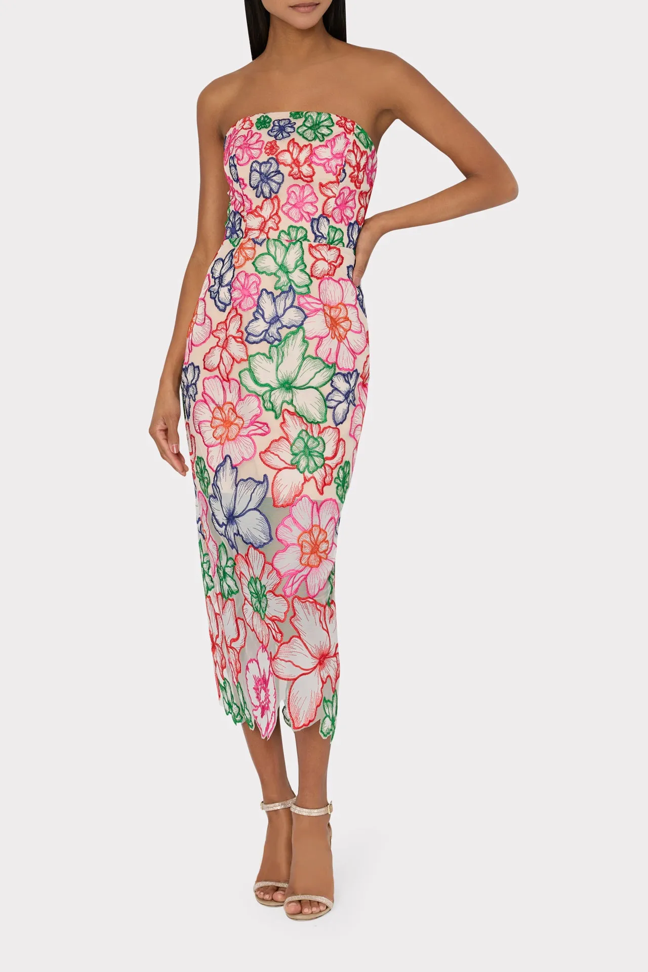 Cascading Floral Embroidered Midi Dress sold by Milly product image thumbnail 2