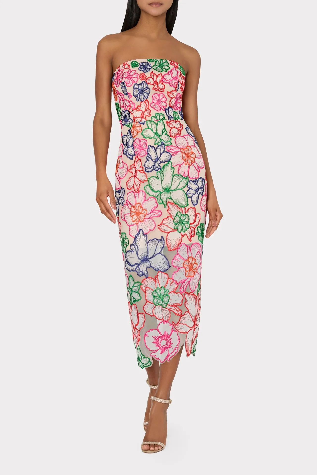 Cascading Floral Embroidered Midi Dress sold by Milly product image thumbnail 3