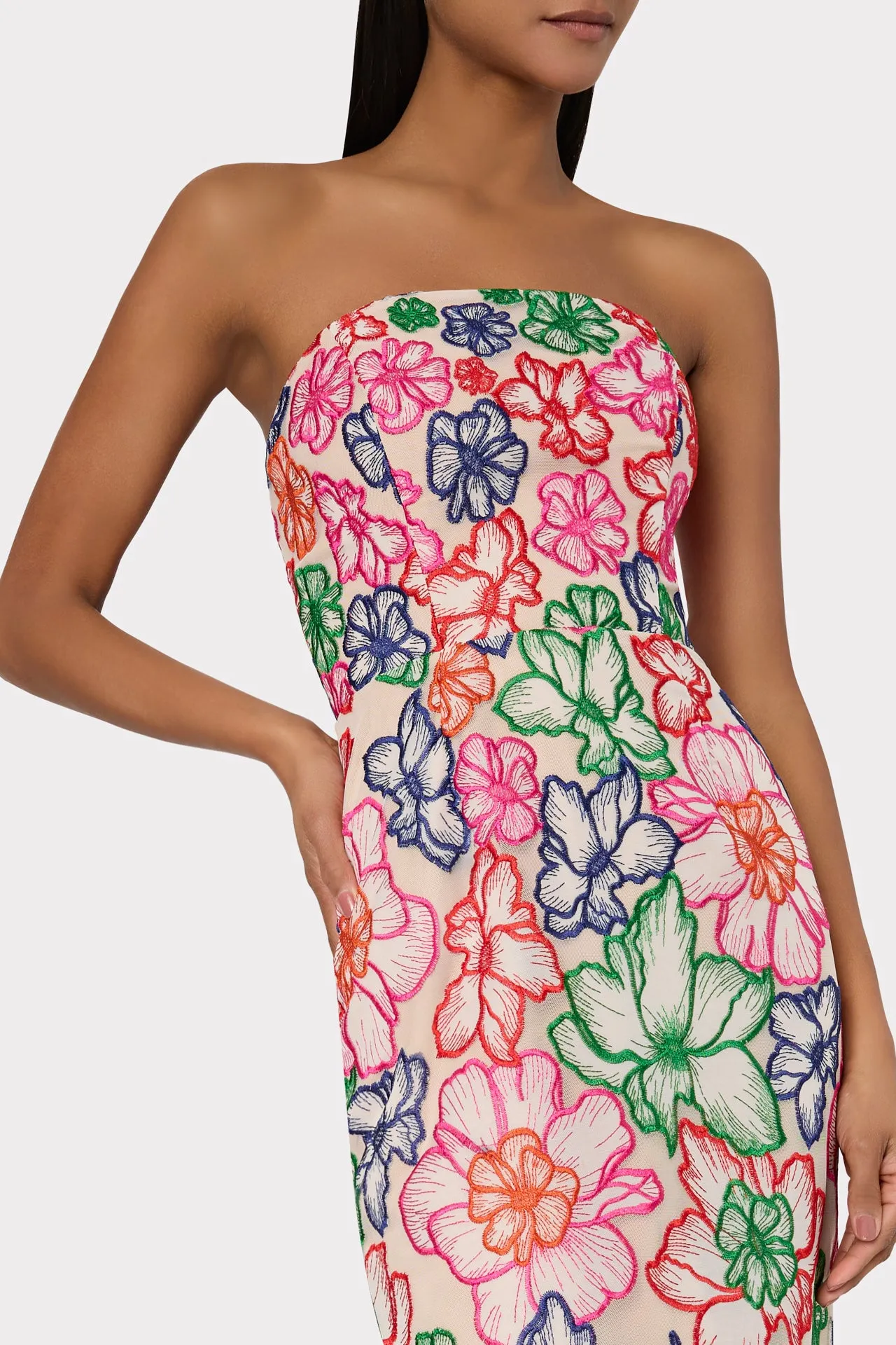 Cascading Floral Embroidered Midi Dress sold by Milly product image thumbnail 4