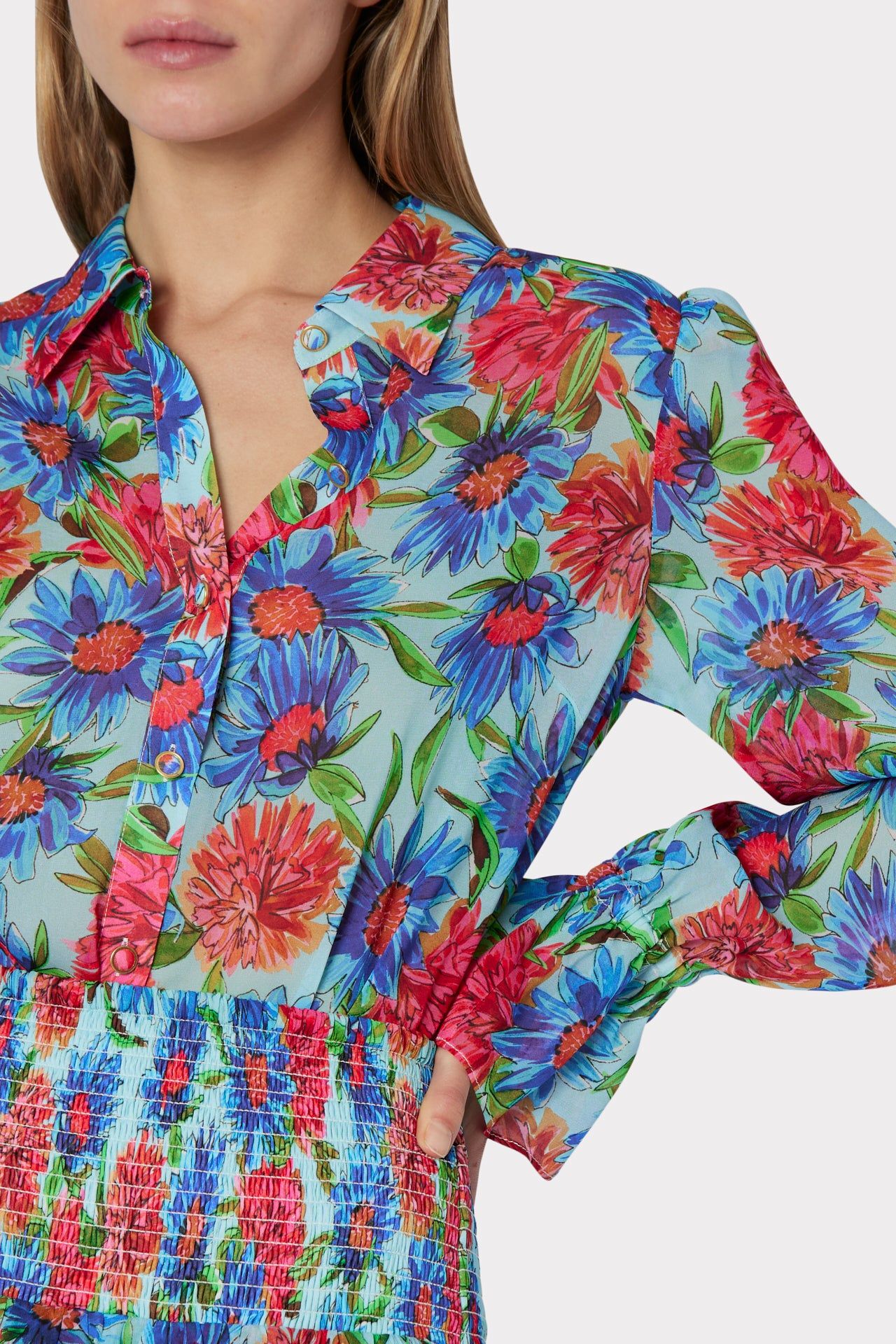 Elysa Painted Dahlia Button Down Top sold by Milly product image thumbnail 3