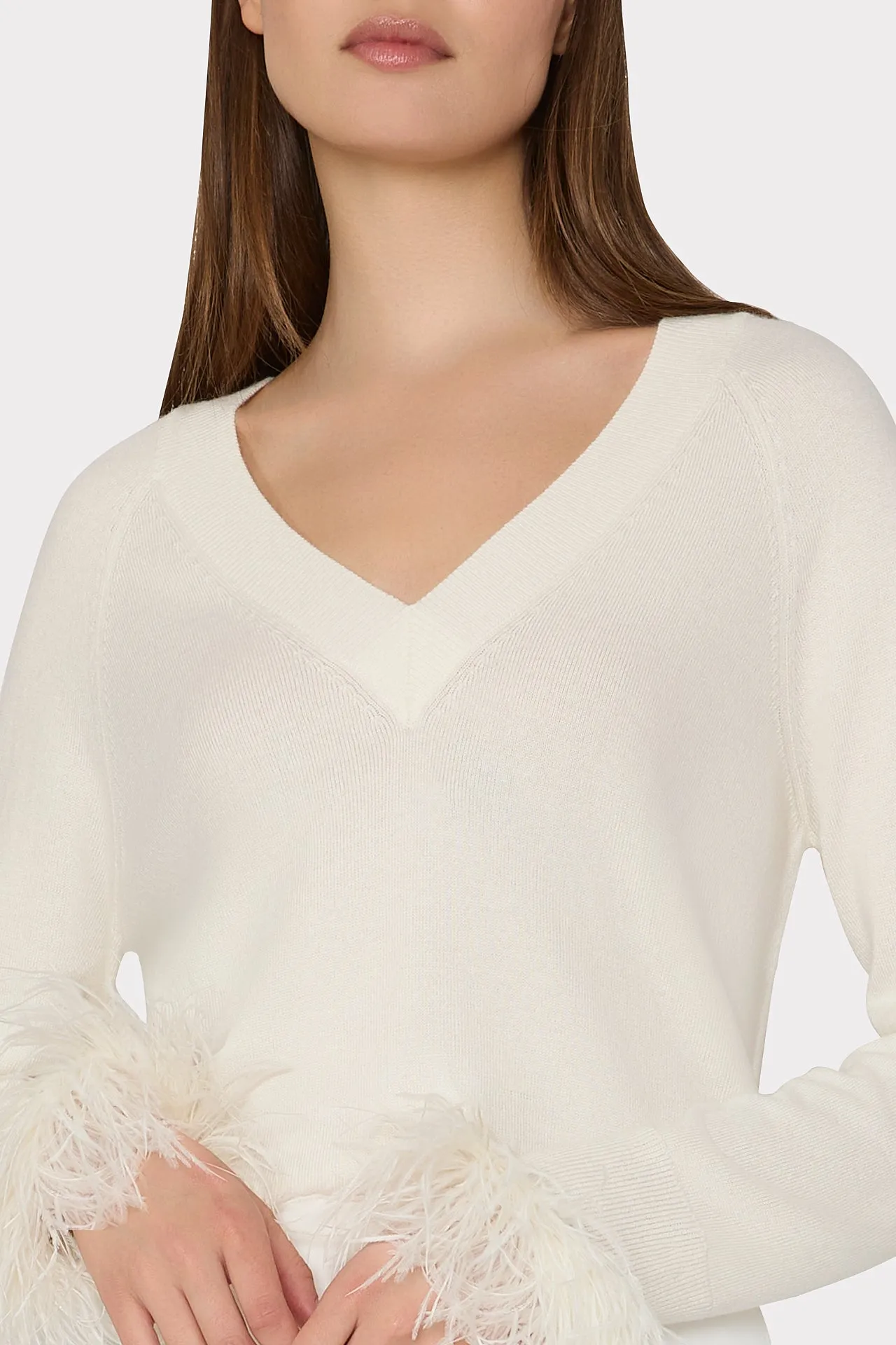 Feather Cuff V-Neck Sweater sold by Milly product image thumbnail 3
