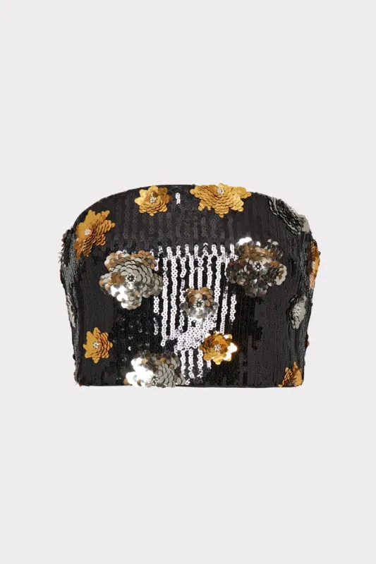 3D Floral Sequins Strapless Top sold by Milly