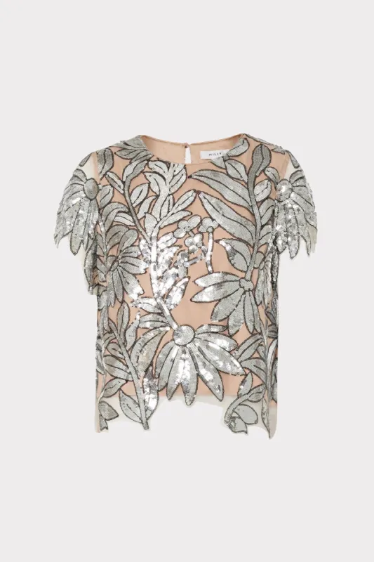 Katelynn Sequin Lace Tee sold by Milly