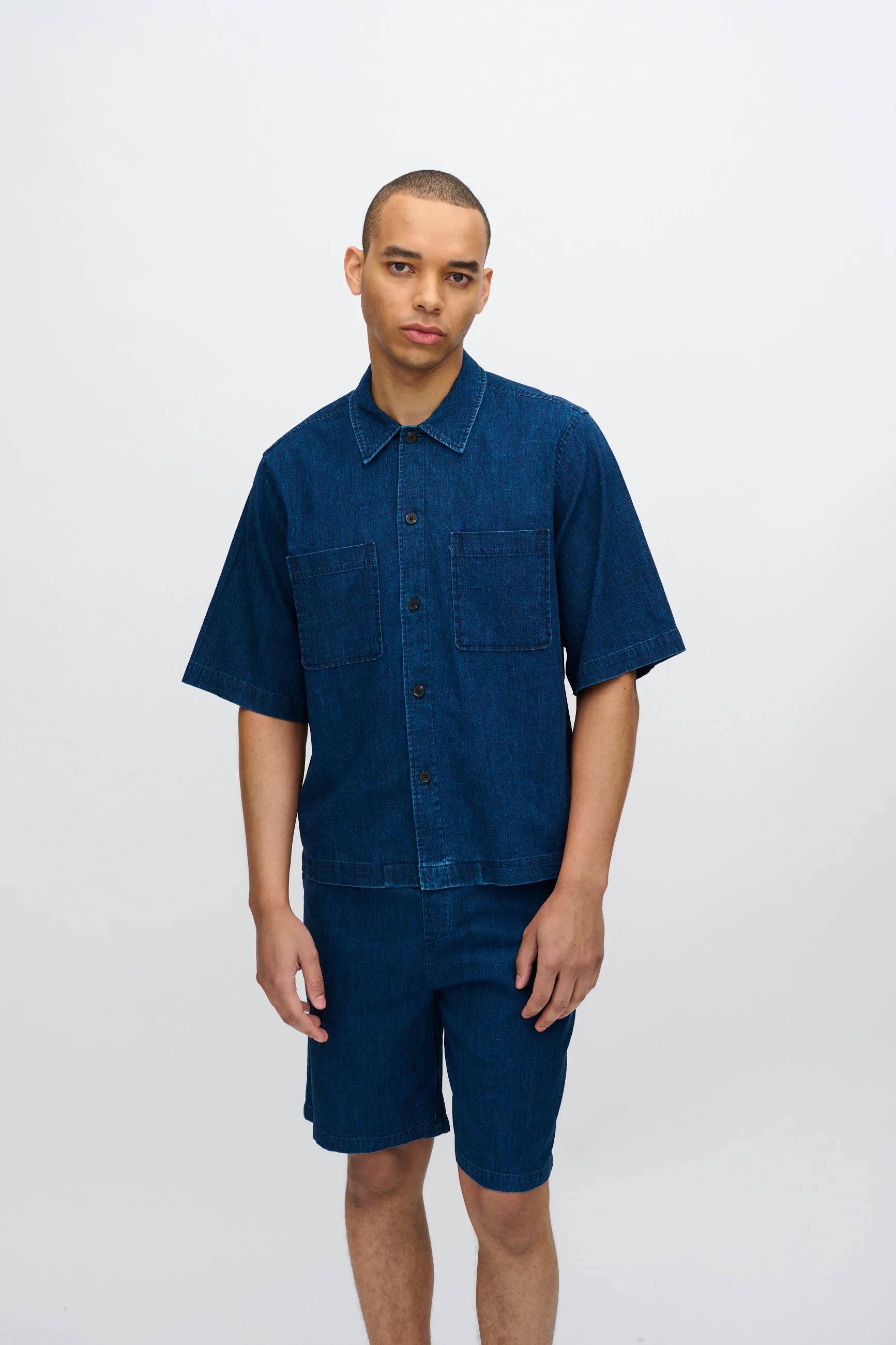 Lennon short sleeved shirt in linen blend 4239 - Sky Captain sold by Minimum product image thumbnail 2