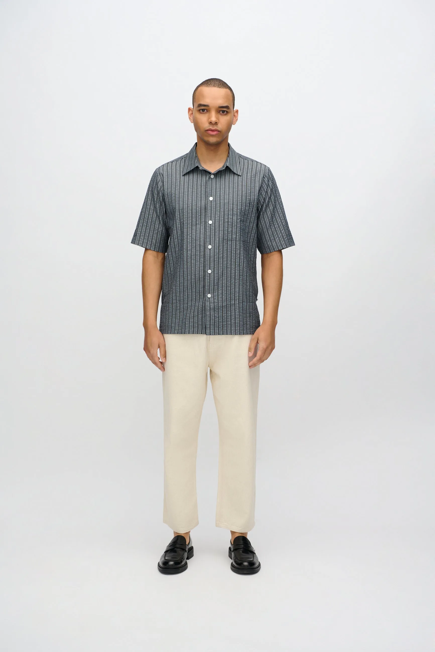 Nash short sleeved striped shirt 4242 - Black sold by Minimum
