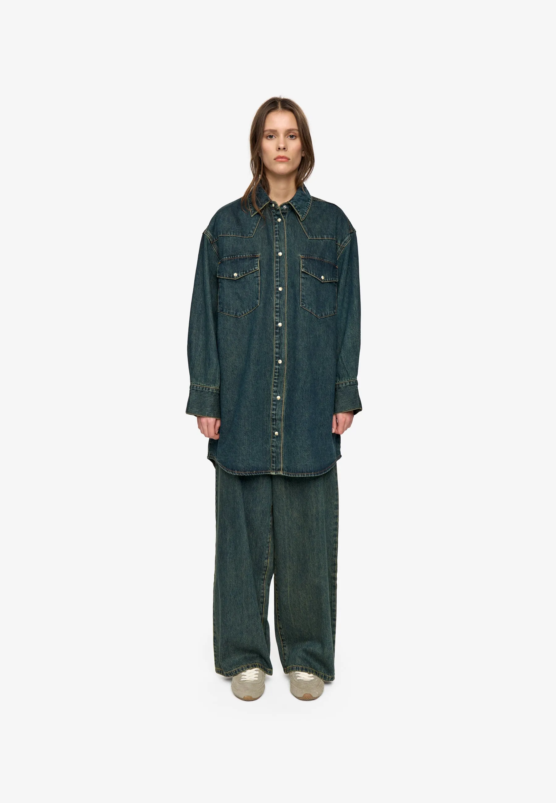 Brinley ls shirt dress 4758 - Medium Blue sold by Minimum