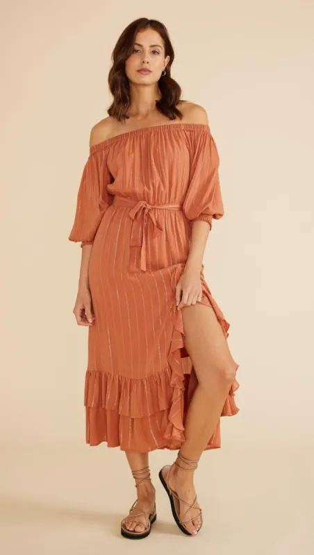 KAIA OFF SHOULDER MIDI DRESS sold by MINKPINK