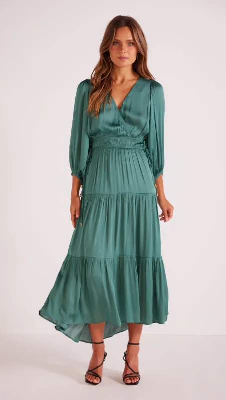 Anya Wrap Front Midi Dress Bright Emerald sold by MINKPINK