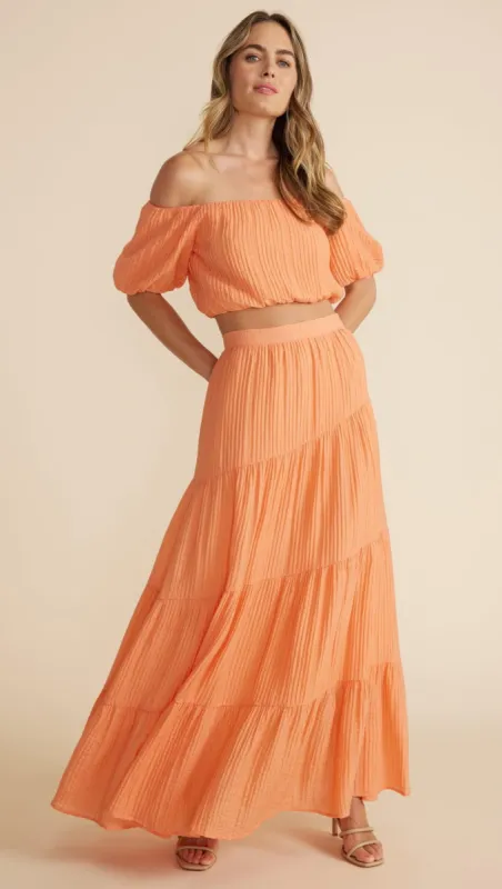 Adeline Tiered Maxi Skirt sold by MINKPINK