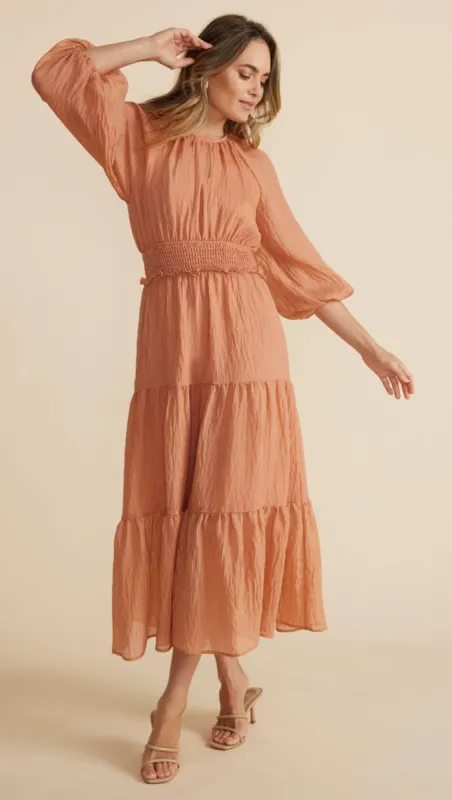 Tahlia Open Back Midi Dress Terracotta sold by MINKPINK