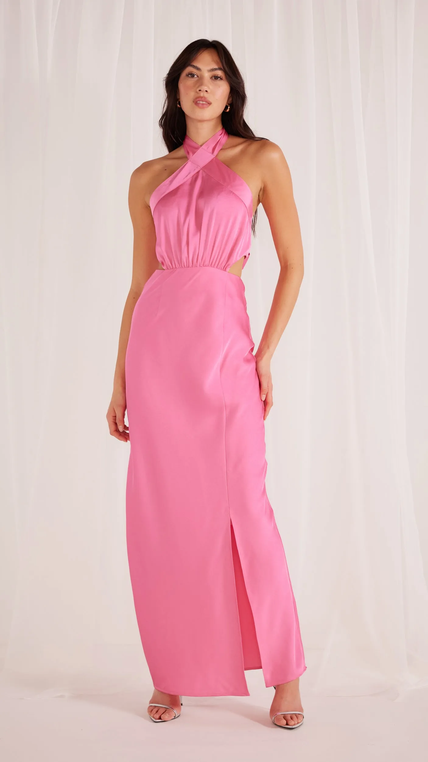 Finlay Satin Halter Gown Pink - Final Sale sold by MINKPINK