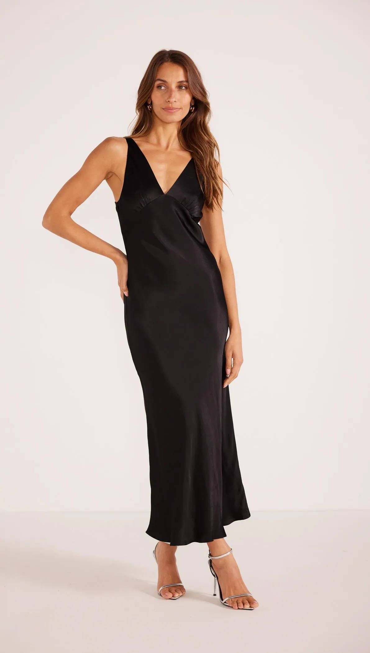 Gaia Bias Slip Midi Dress Black sold by MINKPINK