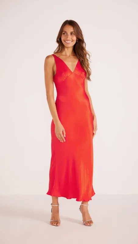 Gaia Bias Slip Midi Dress Red sold by MINKPINK