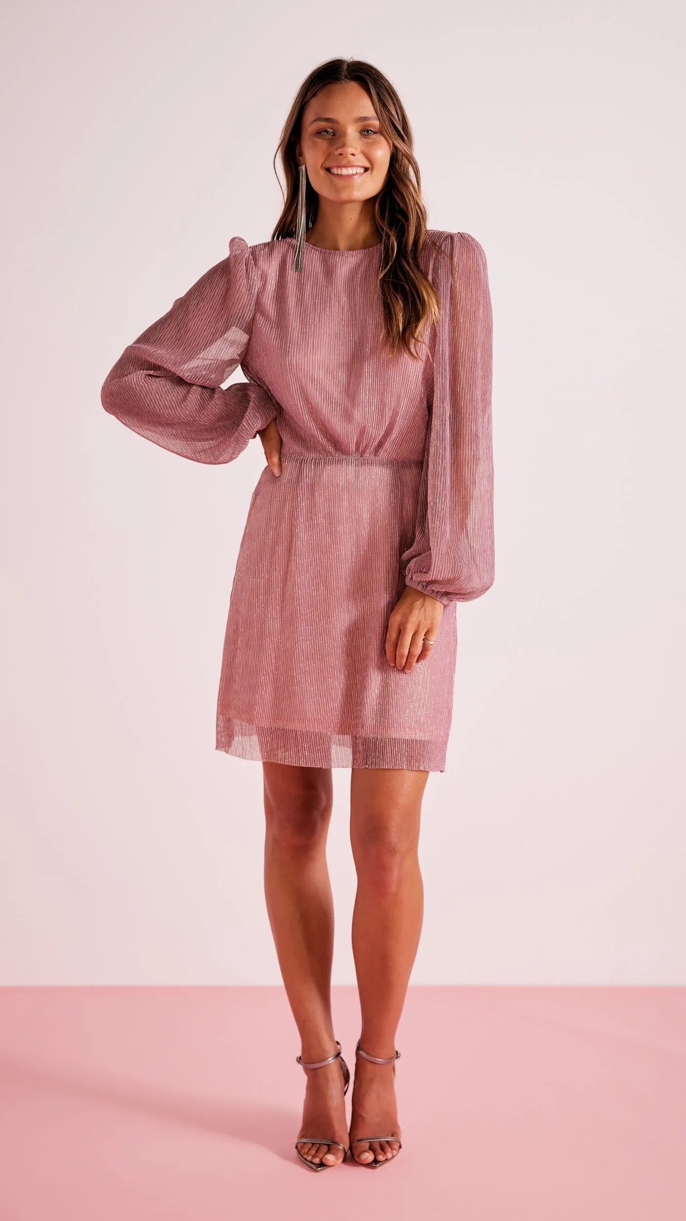 Astrid Plisse Tie Back Mini Dress Pink sold by MINKPINK