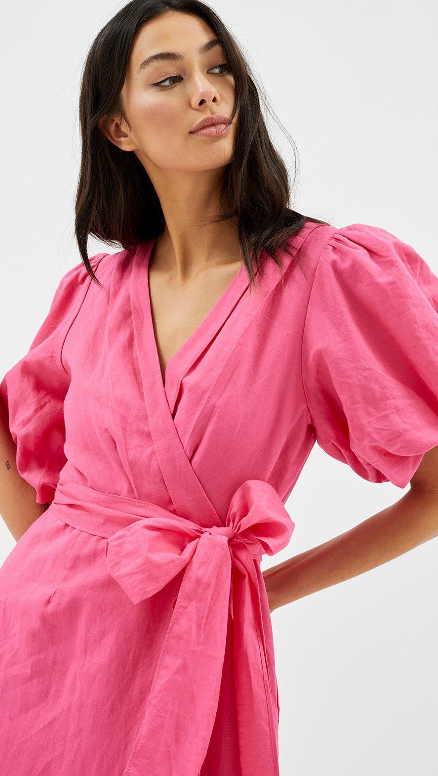 Wrap Frill Midi Dress In Pink sold by MINKPINK product image thumbnail 2